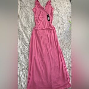 Pink Sleeveless Button-Up Dress